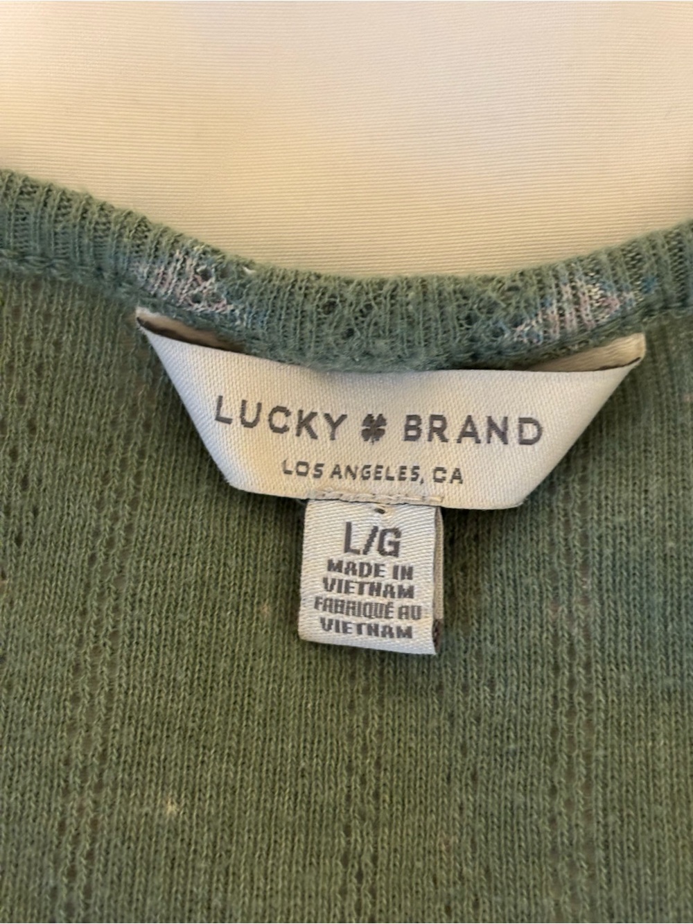 Lucky Brand Sage Green Pointelle Knit Peasant Top Large Boho 3/4 Puff Sleeve - Picture 2 of 8